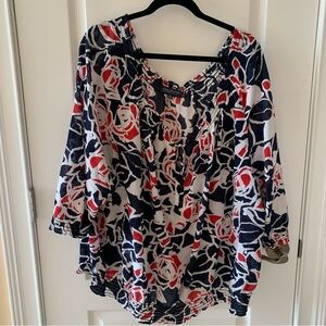 Women's Navy & Red Floral Peasant Top